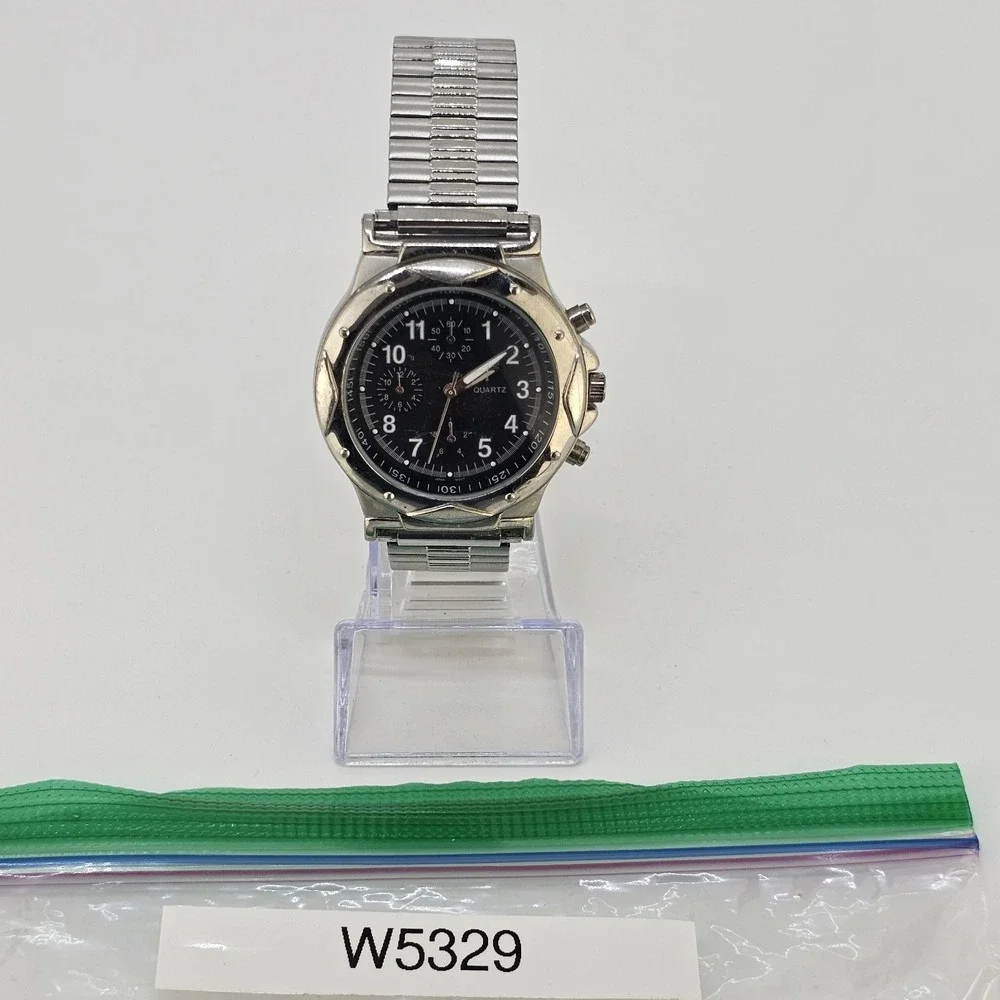 Men's Analog Watch 40MM Black Dial Grray Expandable Bracelet Band 7